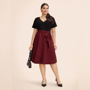 BloomChic - Supersoft Essentials Two Tone Pocket Belted Dress - Burgundy - 22